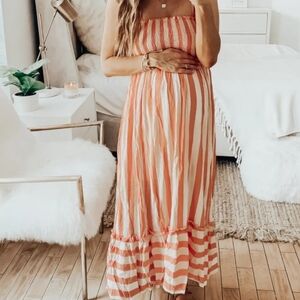 Forever 21 Coral and White Striped Maxi Dress